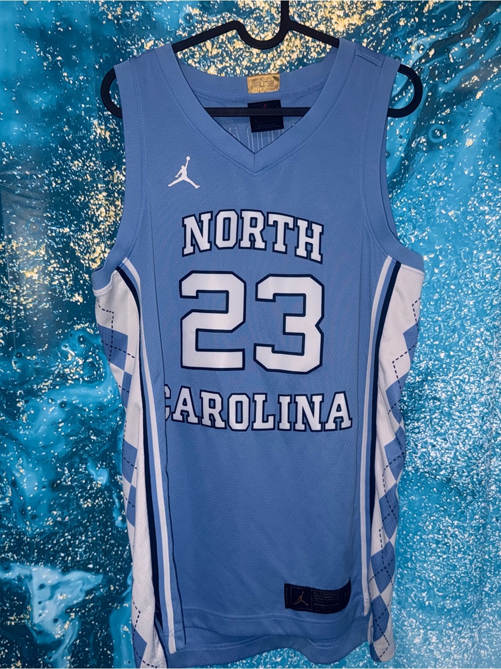 Jordan Light Blue and Gold Performance Basketball Jersey
